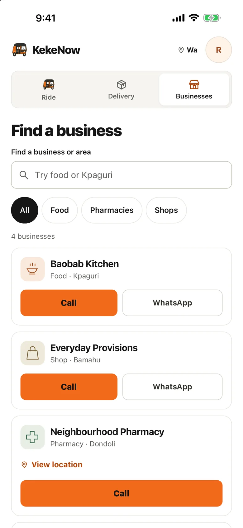 Businesses preview in KekeNow